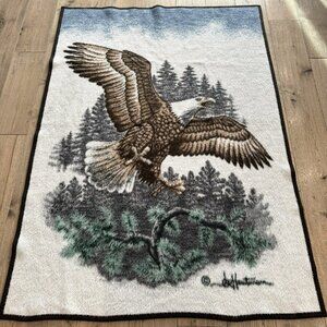 Vintage Biederlack Blanket Eagle Acrylic 75"x53" James Hautman Made in USA